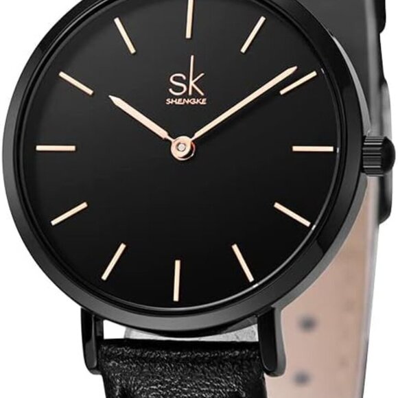 Fashionable Two-Hand Ultra Thin Watch - Smart Black Leather Strap for Women - Picture 2 of 7